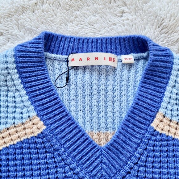 Marni x Uniqlo Popcorn Knitted Long Sleeve V Neck Sweater Sz XS - Picture 8 of 13